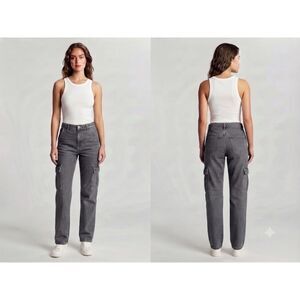 ZARA Black High Waisted Utility Cargo Pants Straight Leg Size 2 USA